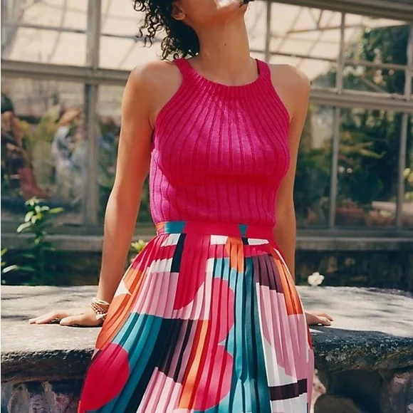 Maeve Aurelia Abstract Pleated Midi Skirt Anthropologie 6
